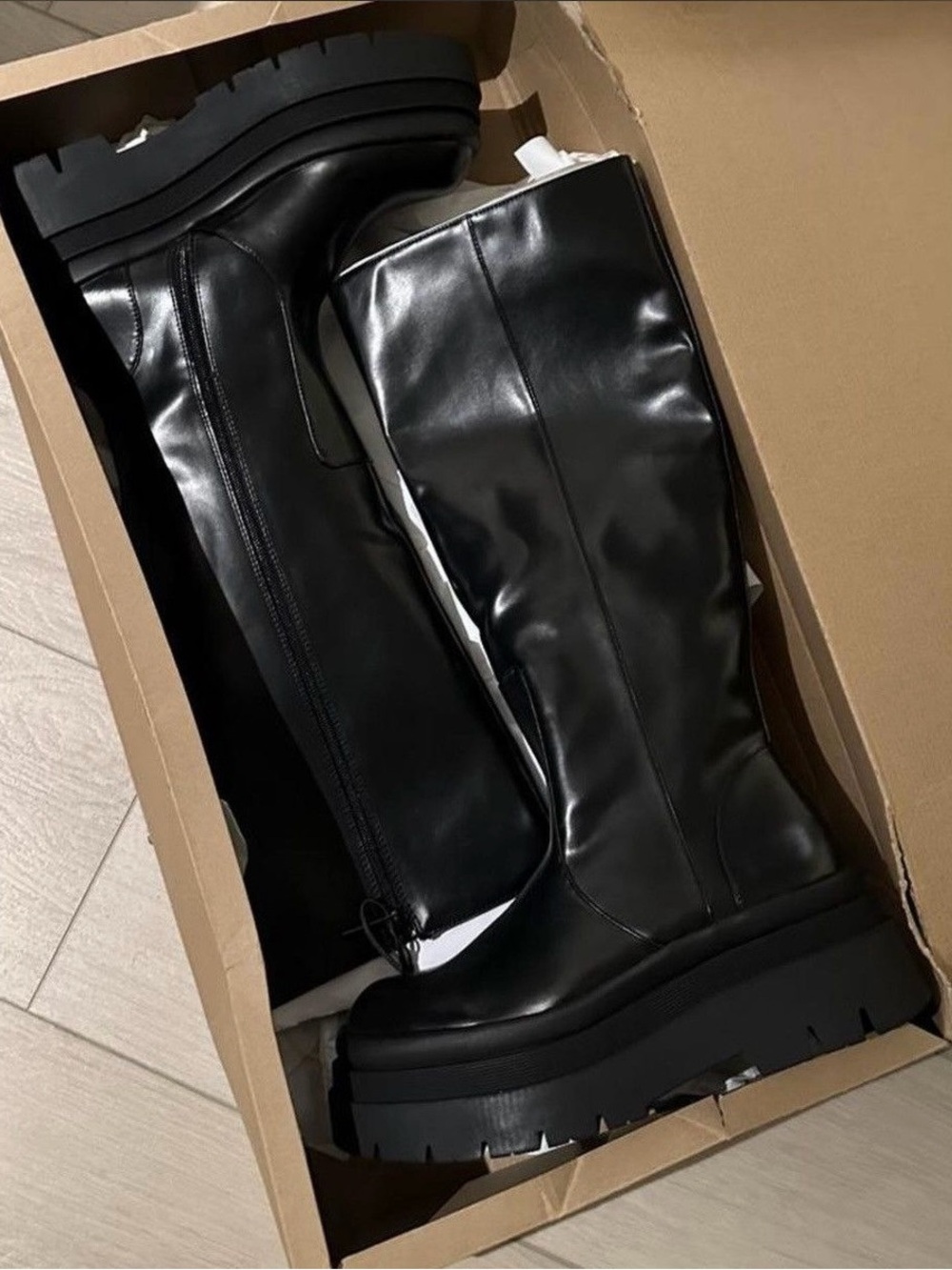 Zara Black Platform Knee-High Women's Boots
